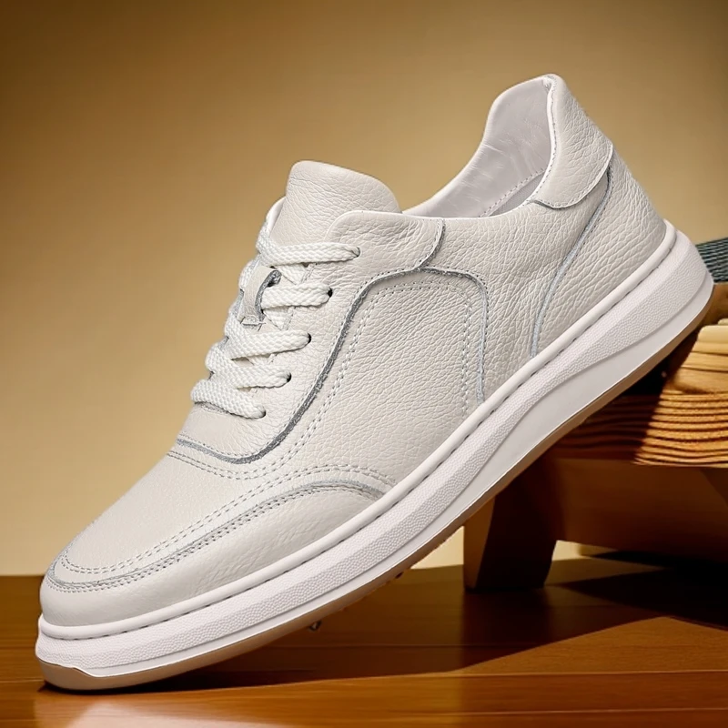 全牛皮男鞋2025春季休闲皮鞋软皮防滑真皮板鞋透气工作鞋爸爸鞋子