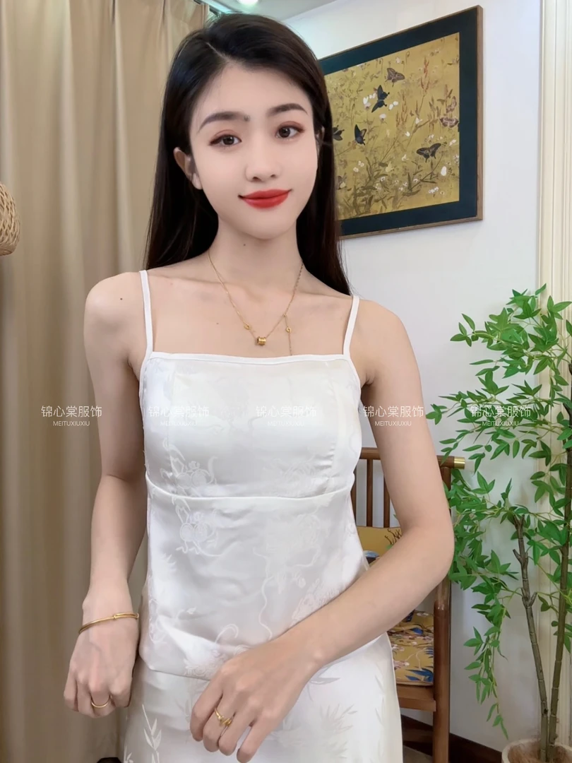 国风夏季复古提花小背心百搭打底美背女背心打底修身