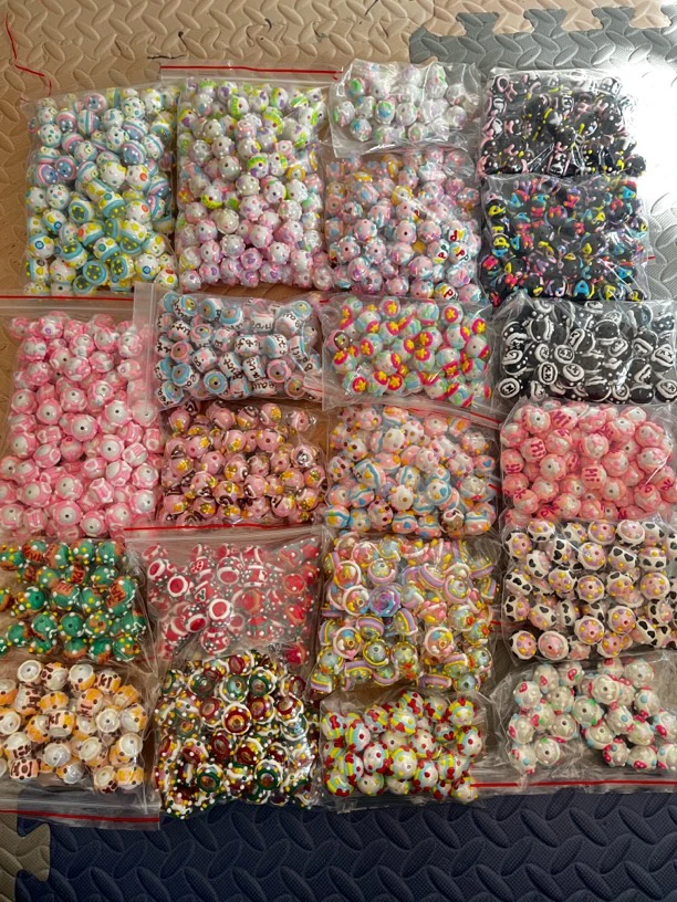 非金属亚克力手链 儿童珠大混款45颗装彩色时尚串珠手串饰品首饰