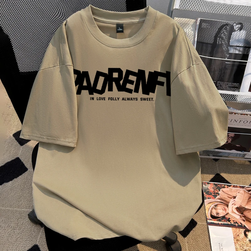 美式高街重磅260g纯棉短袖t恤男夏季vintage百搭字母印花情侣上衣