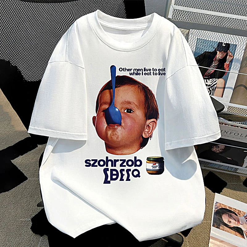 白色欧美ins潮流棉纯短袖T恤男夏季oversize设计感男孩印花上衣女