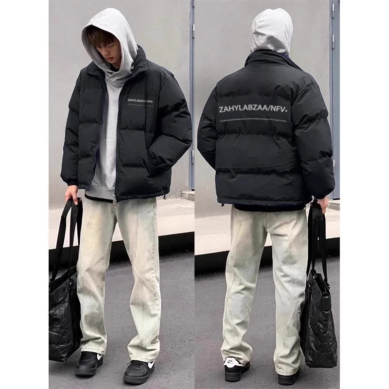 jtrt美式潮牌街头风字母印花冬季立领棉衣男女宽松棉服外套面包服