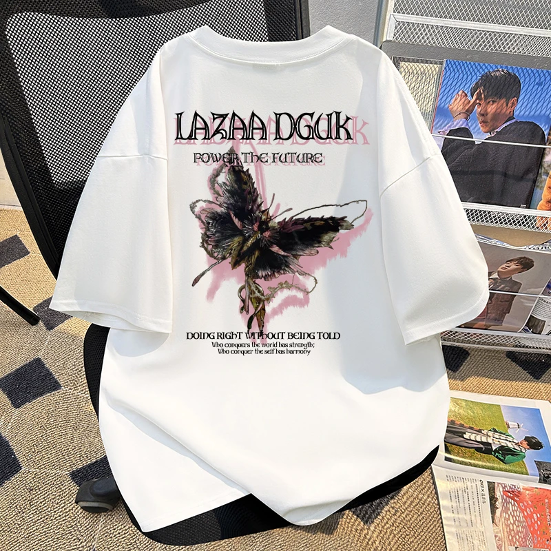 jtrt蝴蝶短袖t恤男女新款夏季设计感小众学生宽松半袖体恤上衣服