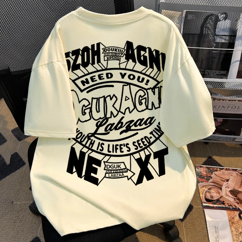 jtrt美式高街潮牌字母印花重磅纯棉短袖T恤女夏季宽松情侣上衣ins