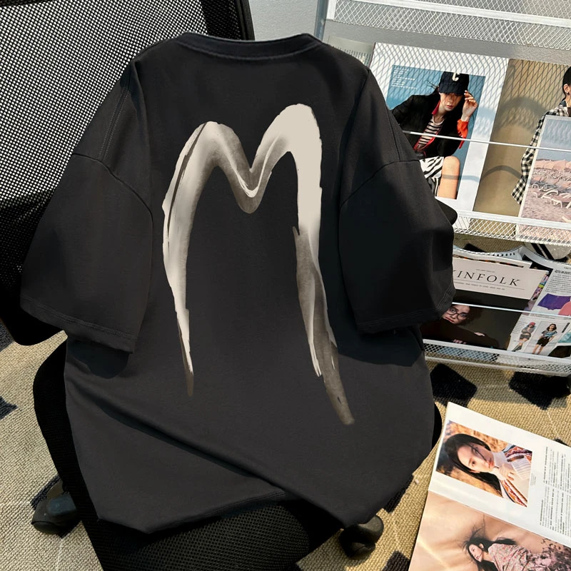 jtrt美式复古小众设计感印花纯棉短袖T恤男女夏季原宿风半袖上衣