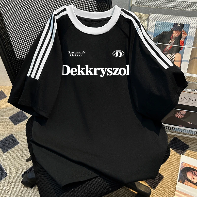 jtrt街头潮牌纯棉三条杆宽松短袖T恤男女夏季设计感个性字母上衣