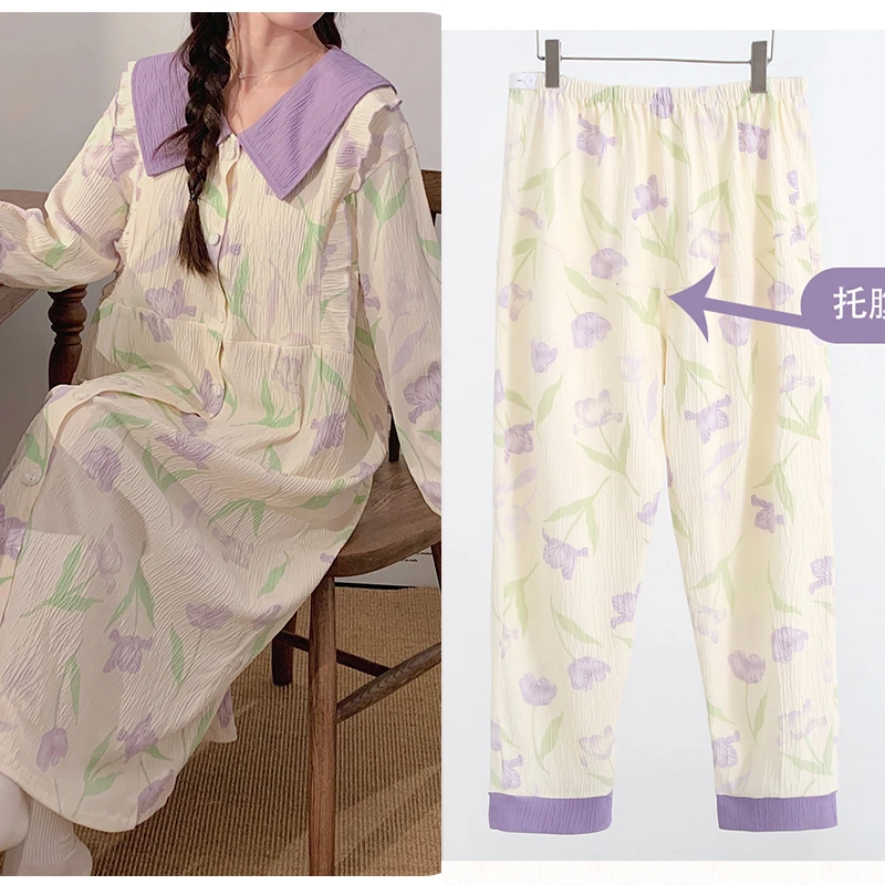 【带胸垫月子裙】孕妇睡裙春秋产妇产检哺乳喂奶怀孕期待产裙连衣裙