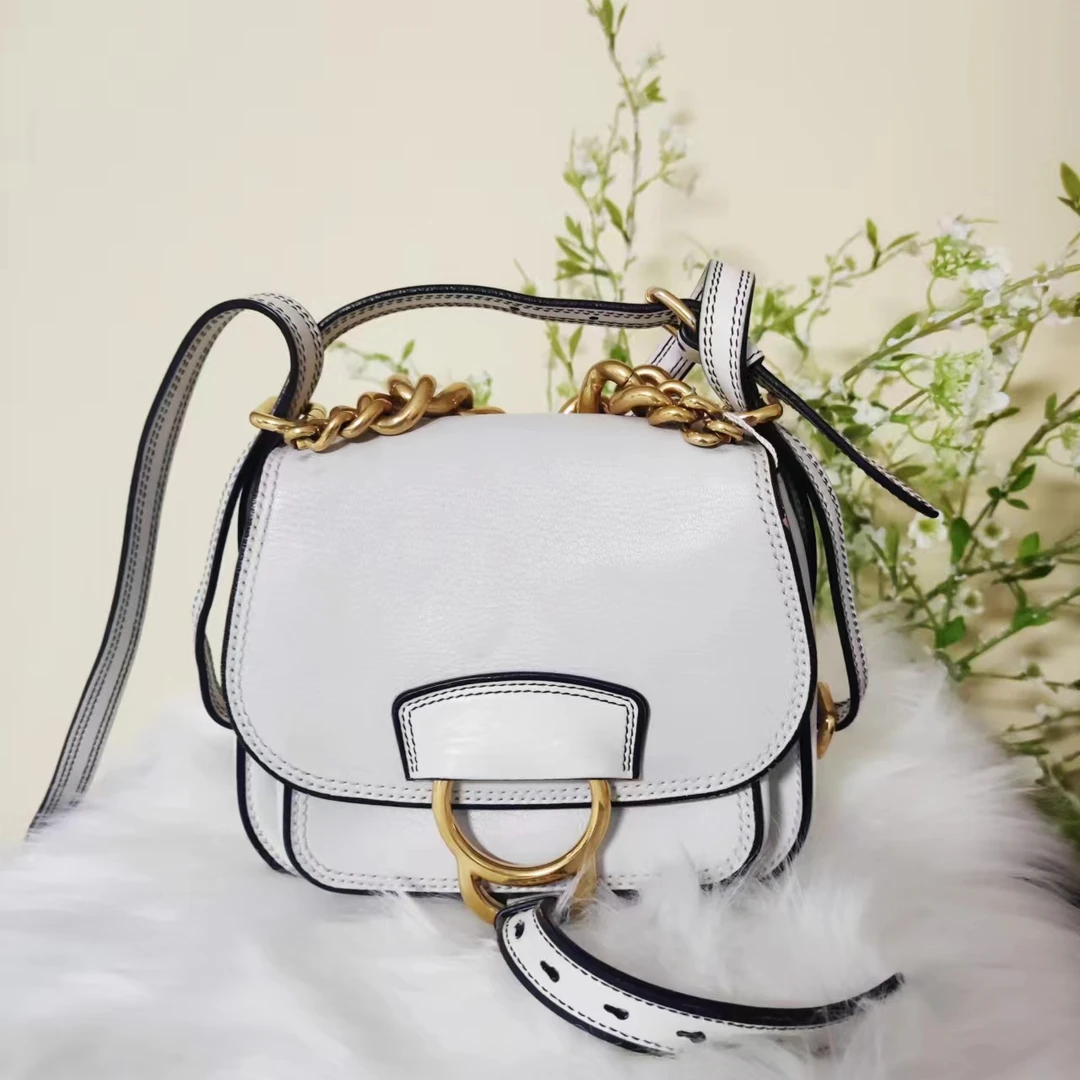 95新 MIU MIU/缪缪 帝爵奢品/缪缪/白色全皮链条马鞍