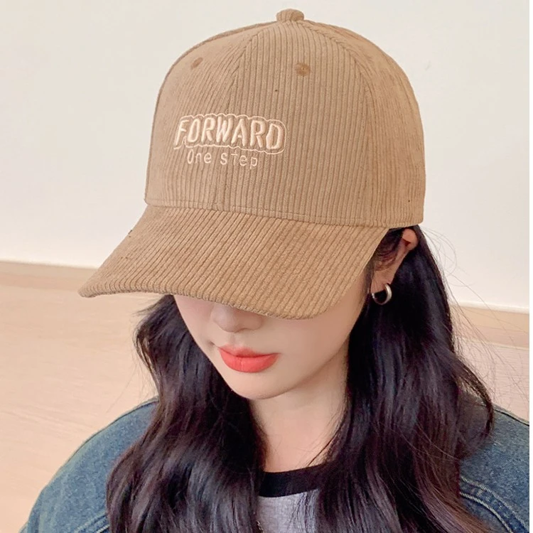 2024款帽子女秋冬季灯芯绒棒球帽字母刺绣百搭鸭舌帽大檐显脸小帽