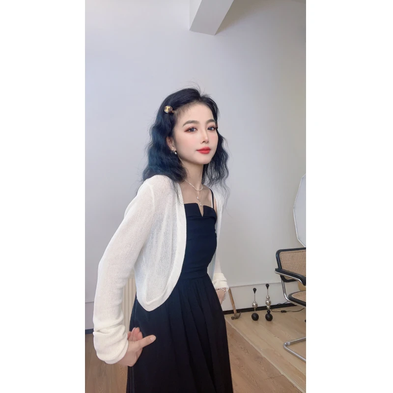 【苏苏家】专为小个子定制夏季薄款冰丝短款长袖针织开衫外搭上衣