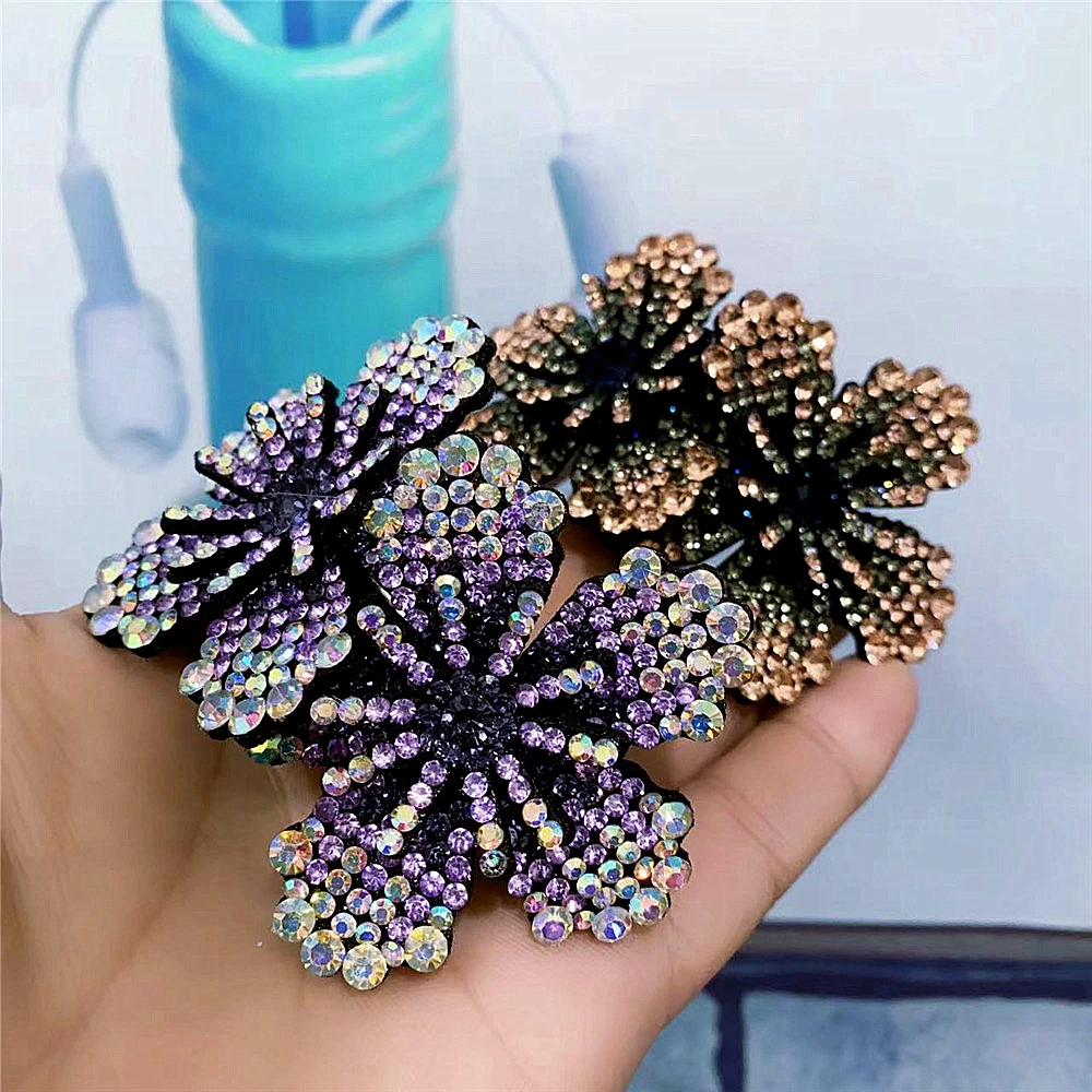 皮质发饰 韩版水钻富贵花大号弹簧夹立体横夹盘发后脑勺夹子