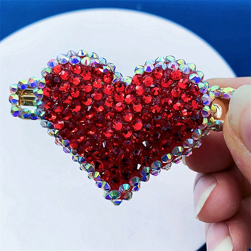 亚克力发饰 韩国东大门红色水钻女爱心满钻鸭嘴夹气质边夹饰品