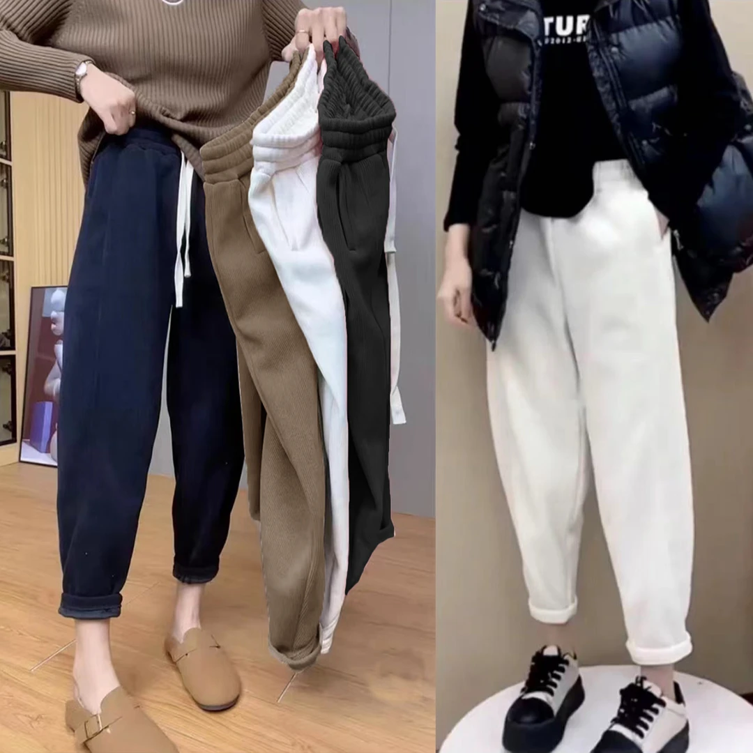 2025新款秋冬季加绒奶奶裤高腰宽松垂感小个子休闲裤萝卜卫裤女