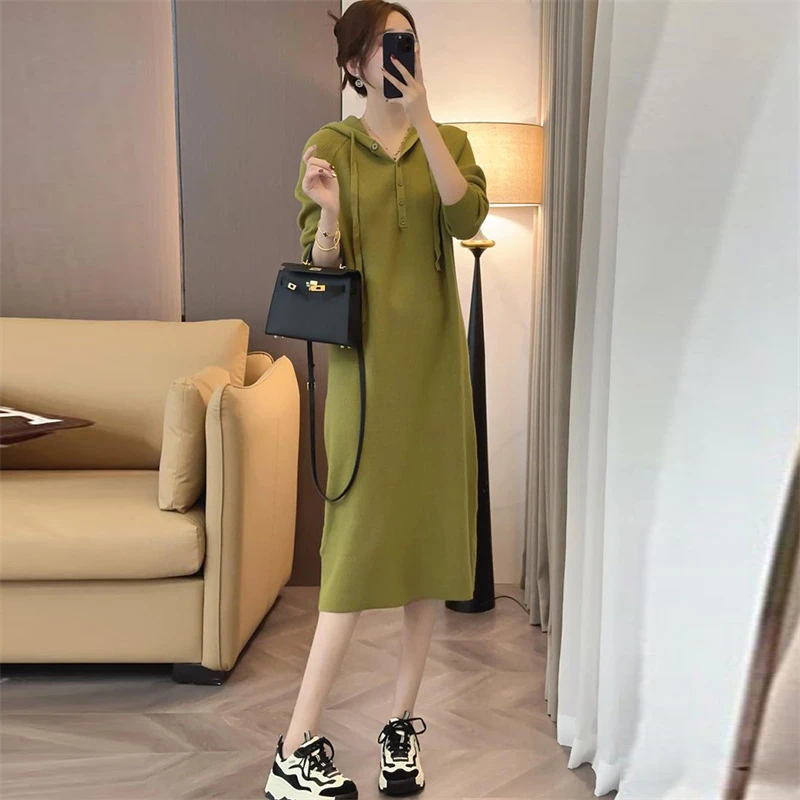 长袖春季时尚流行针织裙2025气质个性女装休闲宽松洋气遮肚连衣裙