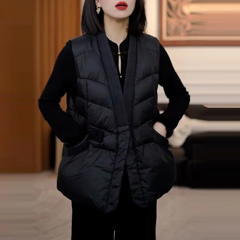 韩系时尚打底T恤宽松显瘦棉服马甲套装女2025冬季新款轻奢两件套