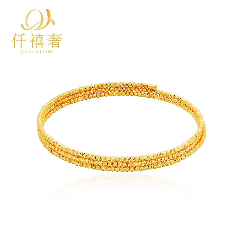 【仟禧奢】足金3圈精品蹦迪弹簧记忆手镯足金999蹦迪珠满钻光珠手链
