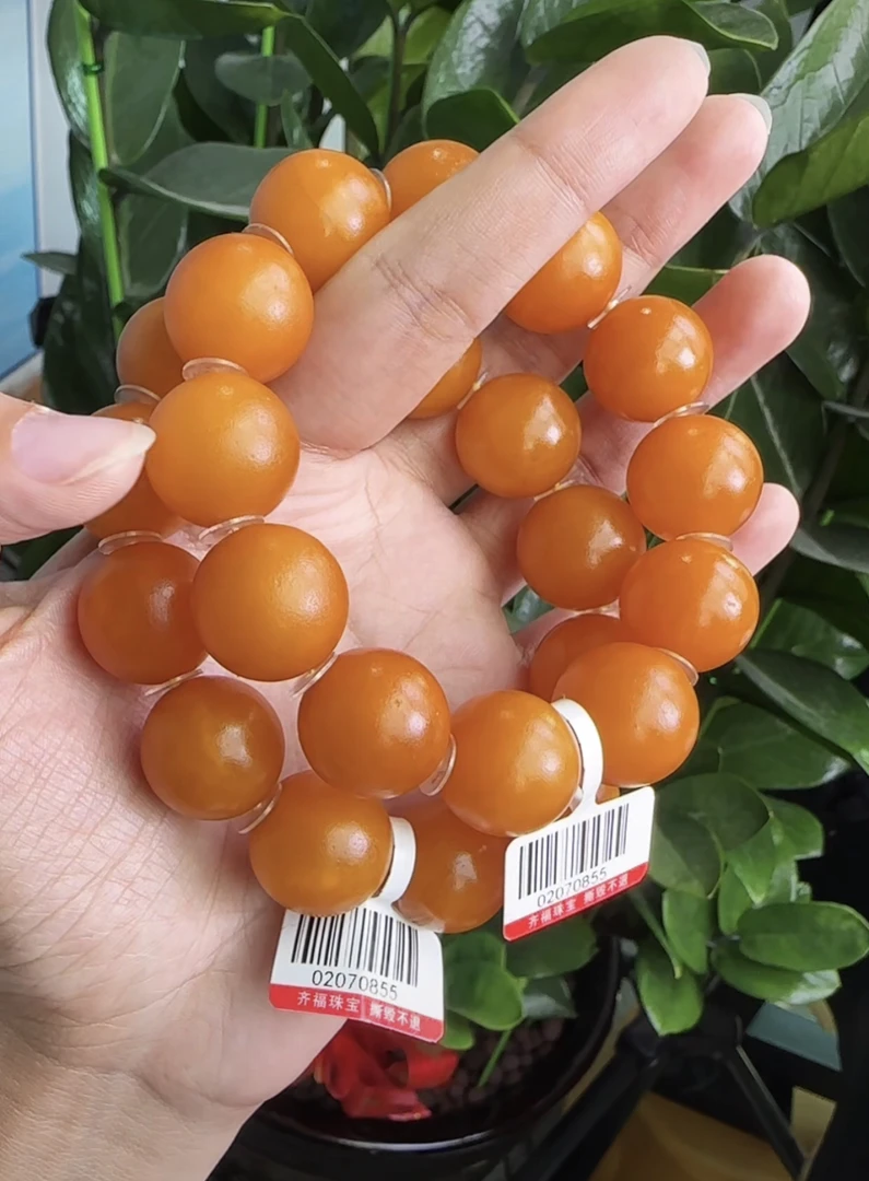 【齐福珠宝】XQ0855/18mm天然琥珀蜜蜡橘皮圆珠手串（多样性发其一）