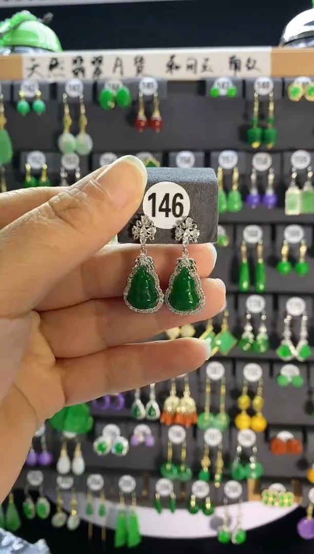 【闪购商品】翡翠耳饰银S925镶嵌146..