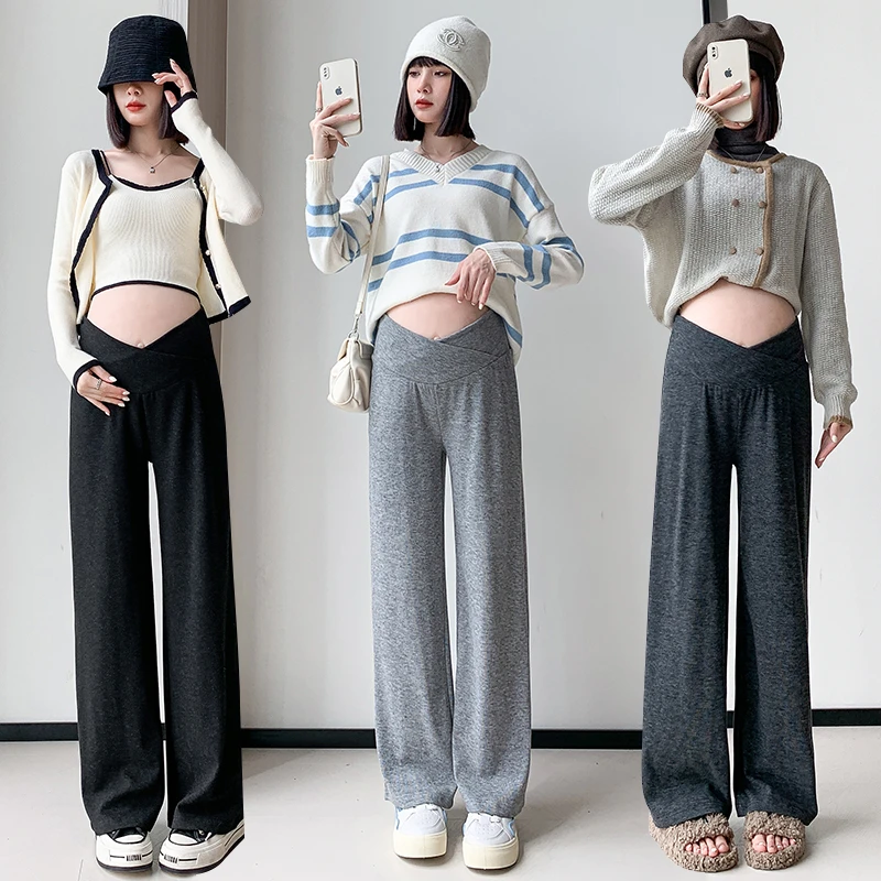 【小个子】孕妇裤春秋外穿时尚休闲低腰阔腿裤加绒宽松秋冬款产检裤