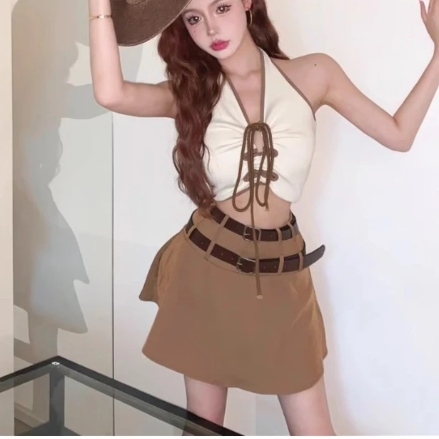 轻熟风港味复古辣妹半身裙女装夏季新款盐系设计感穿搭甜辣学院风