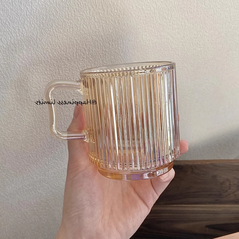 小众ins复古风玻璃水杯冰美式咖啡杯拿铁牛奶杯冷饮杯玻璃马克杯