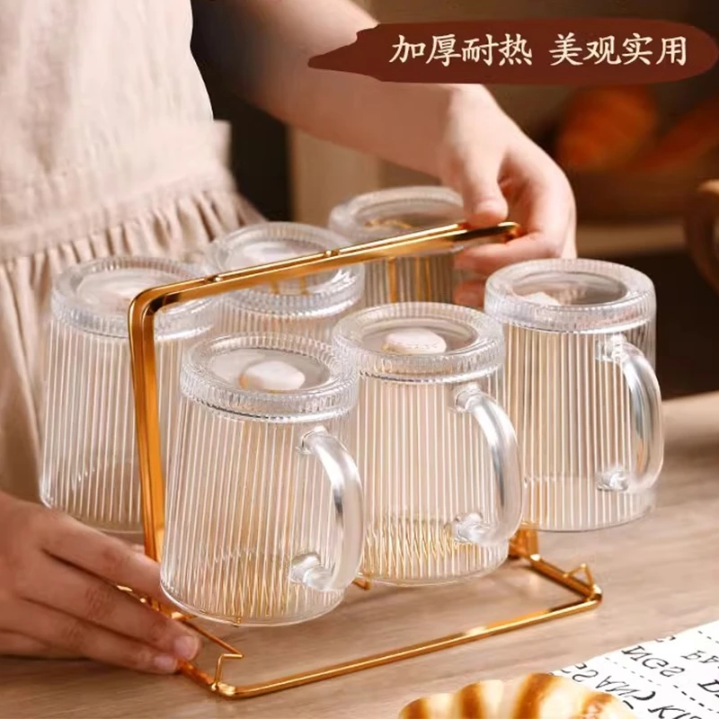 家用家庭客厅待客茶杯耐热水杯带把手喝水杯子耐高温玻璃杯子套装