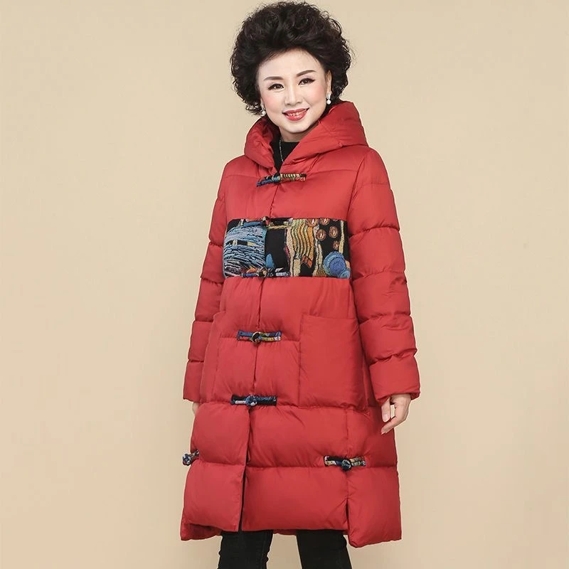 妈妈冬装棉衣外套中老年人冬季棉服中长款2023秋冬新款棉袄女