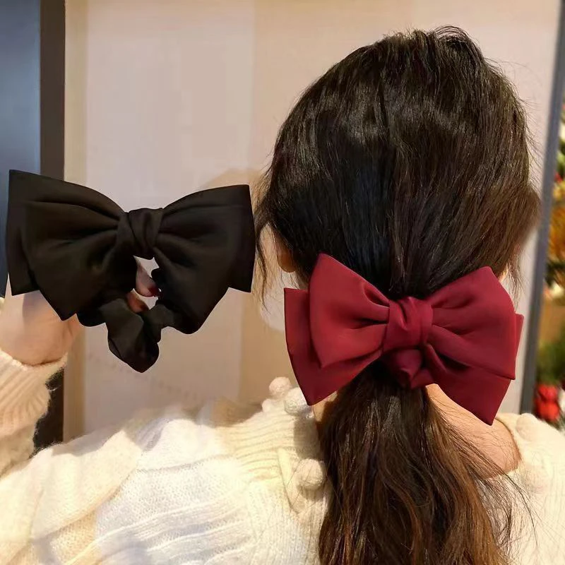 韩版2023新款法式ins高级感缎面发饰女简约气质丸子头蝴蝶结发圈
