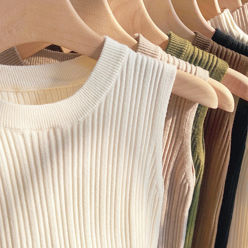 DJ 圆领小香风针织吊带背心女2023年洋气打底内搭无袖小个子上衣