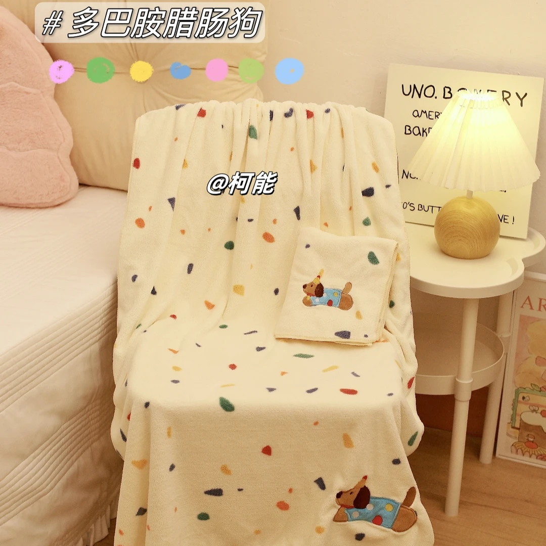 柯能可爱波点狗浴巾干发帽吸水学生宿舍洗澡裹巾韩系成人家用毛巾