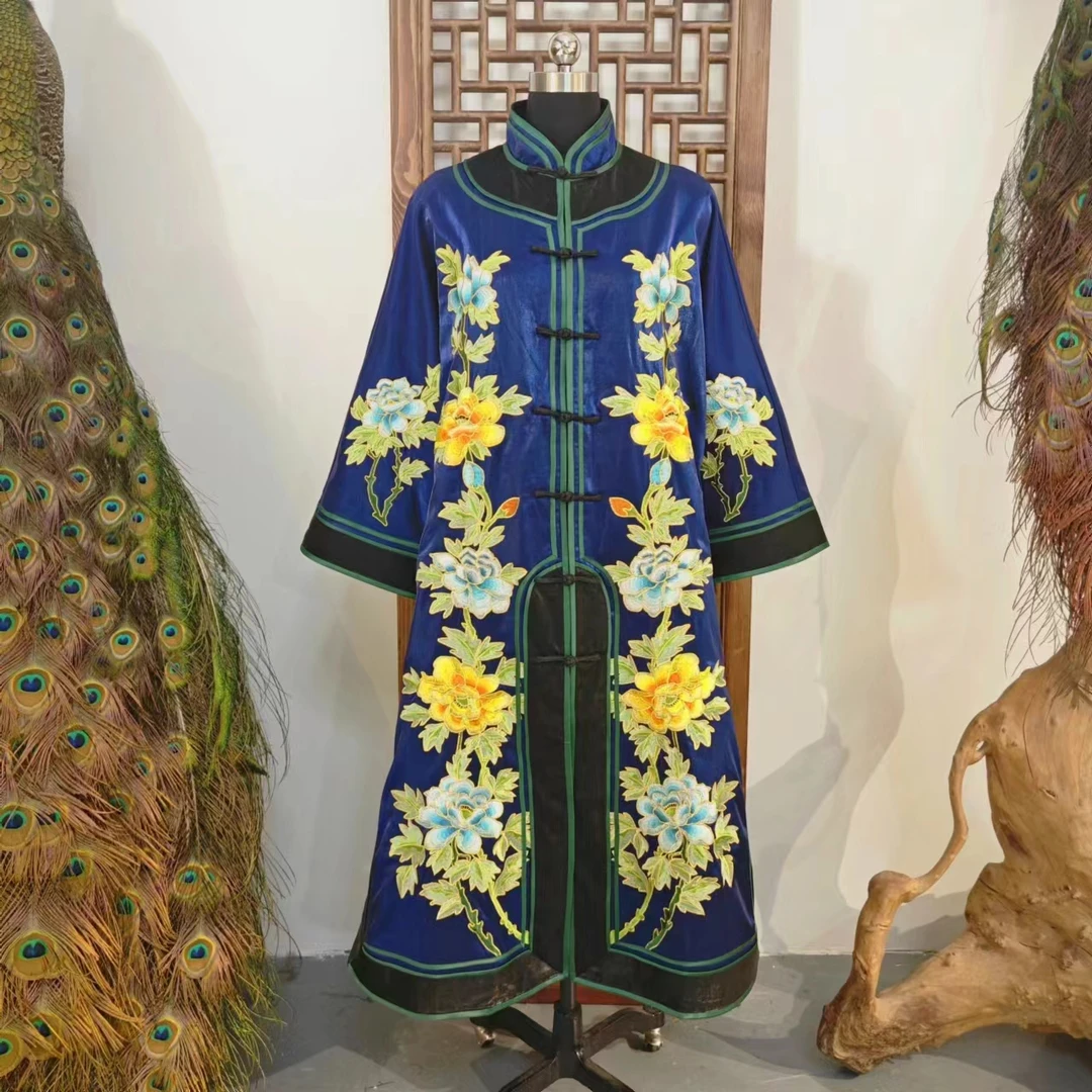 （HY101046）凤徕兮私人定制蓝底黄蓝花刺绣重工包边立领盘扣上衣