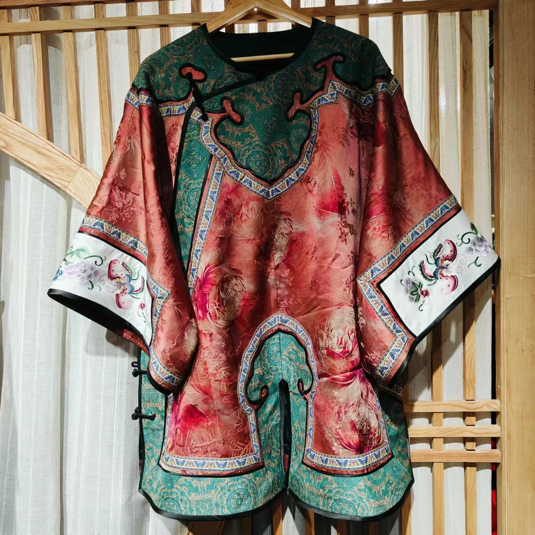 （LS515）凤徕兮私人定制粉红荷花刺绣如意头斜襟盘扣中长款太太服