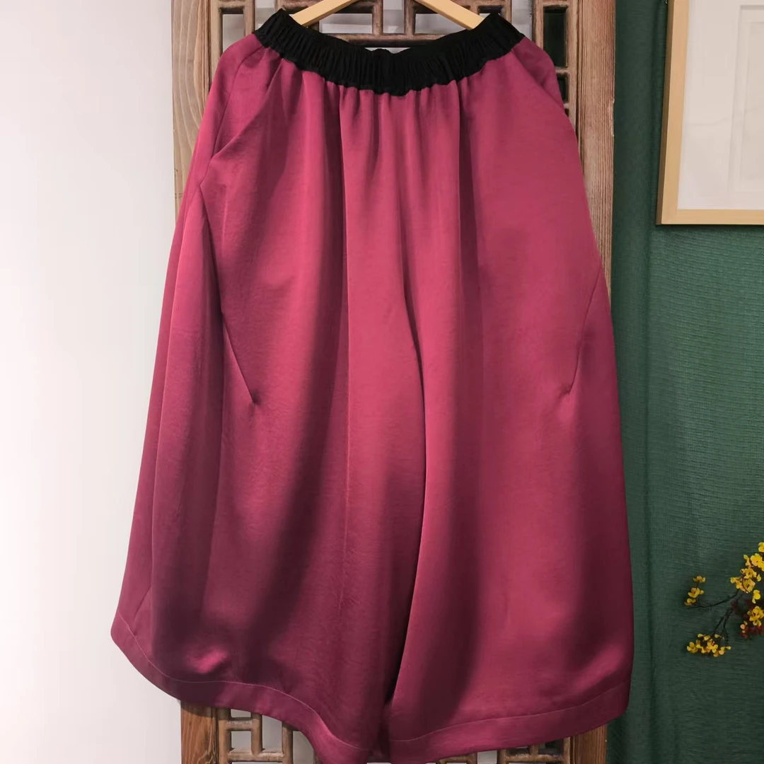 凤徕兮私人定制树莓红色加衬全松紧花苞裤（LK040-9）