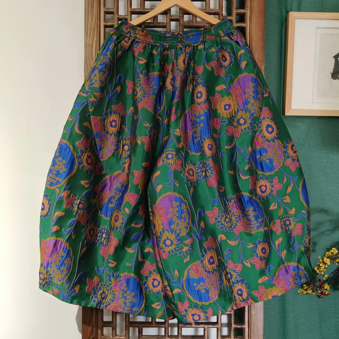 凤徕兮私人定制绿底太阳花全松紧加衬花苞裤(LK040-57)