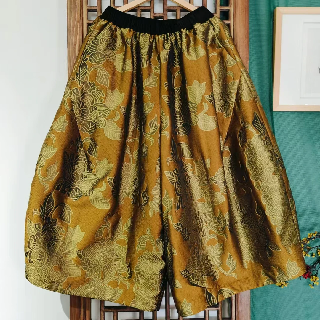 凤徕兮私人定制金色提花全松紧阔腿裤（LK040-44）