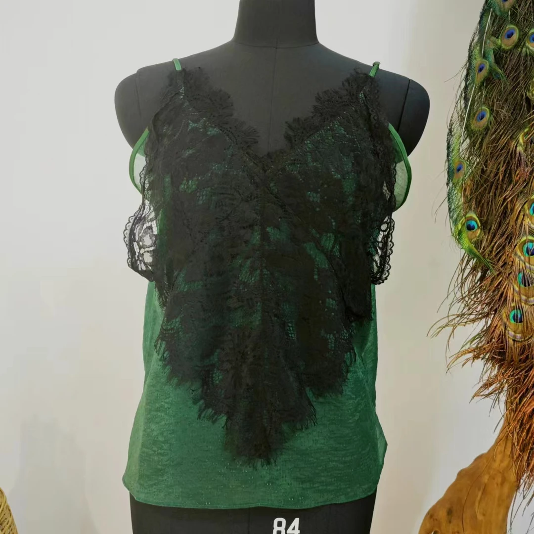 凤徕兮私人定制绿色蕾丝花边吊带上衣 SD4721