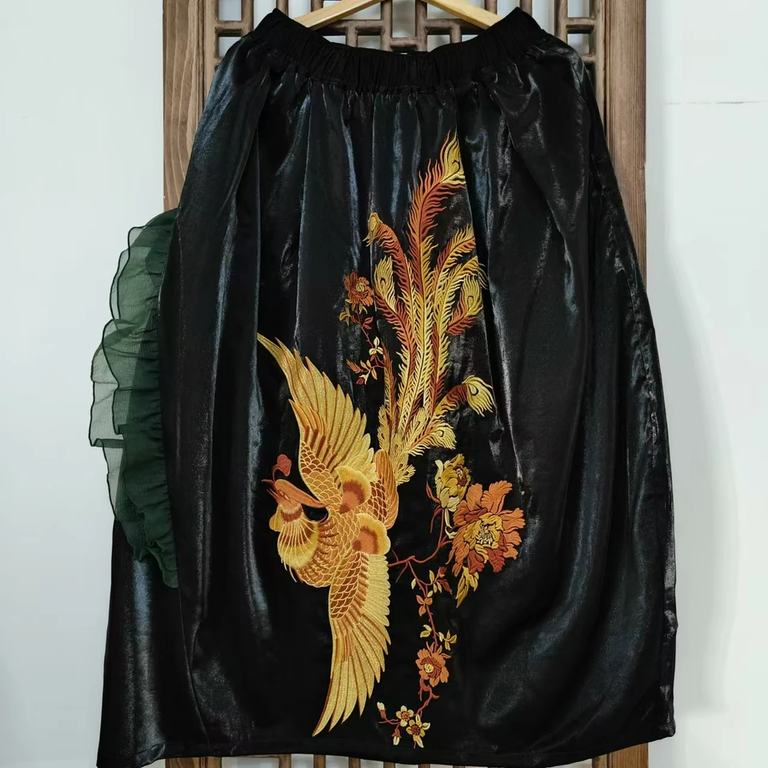 凤徕兮私人定制黑底金凤刺绣单侧纱边花苞裙 (LK055-2）LK055-9