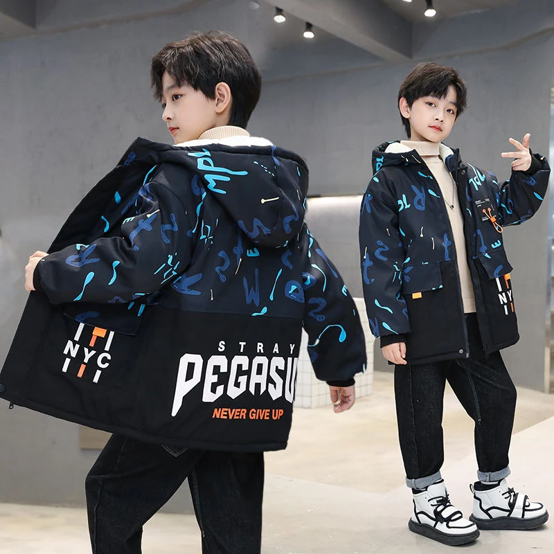 巴拉拉吧男童棉袄冬季加绒加厚中大童加厚外套中厚秋款小孩冬衣服
