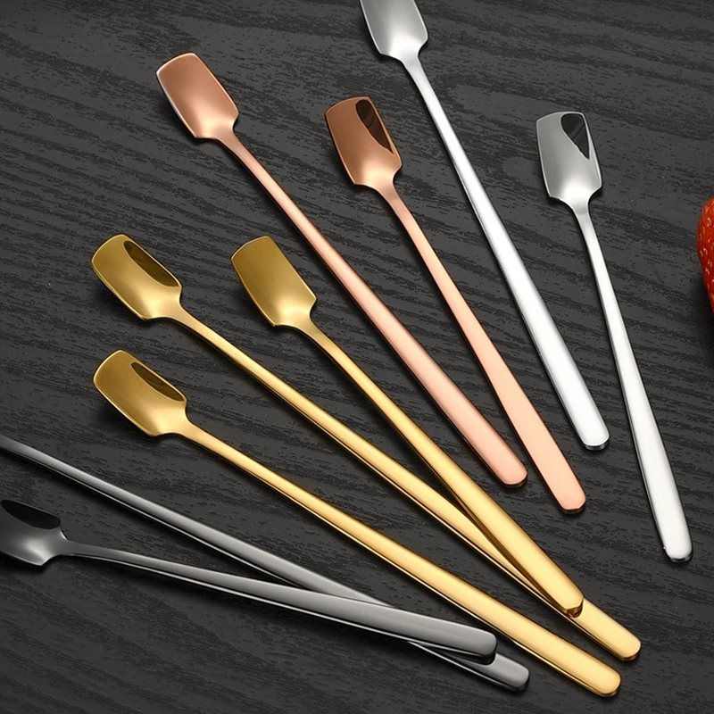 304不锈钢长柄冰勺方头形咖啡勺调酒搅拌勺韩式雪糕勺网红勺商用