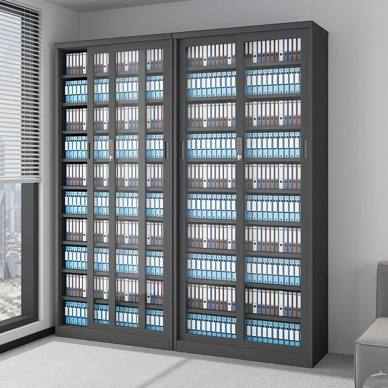 钢制书柜文件柜办公室铁皮资料收纳柜带密码锁移门档案柜子凭证柜