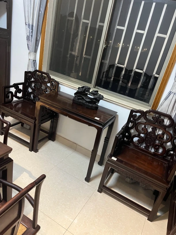 大红酸枝太师椅玄关桌一套
