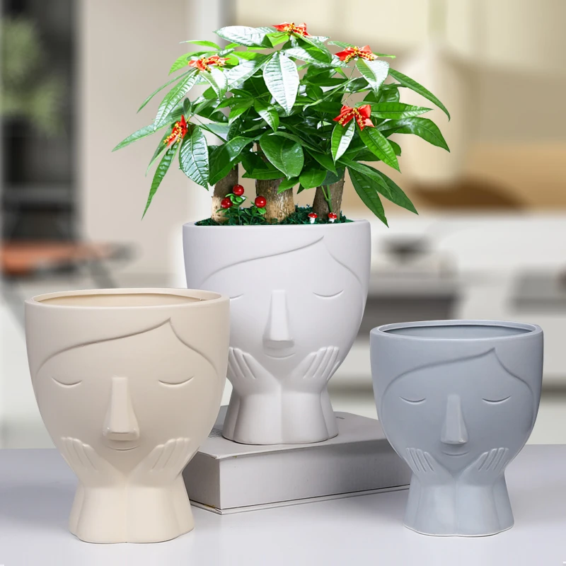 北欧创意抽象小女孩花盆大号陶瓷多肉家用阳台室内桌面摆件装饰盆