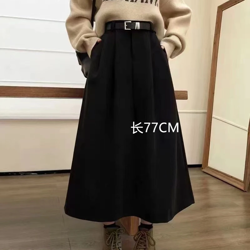 加厚毛呢A字百褶高腰半身裙女秋冬2024新款显瘦百搭中长款裙子ins