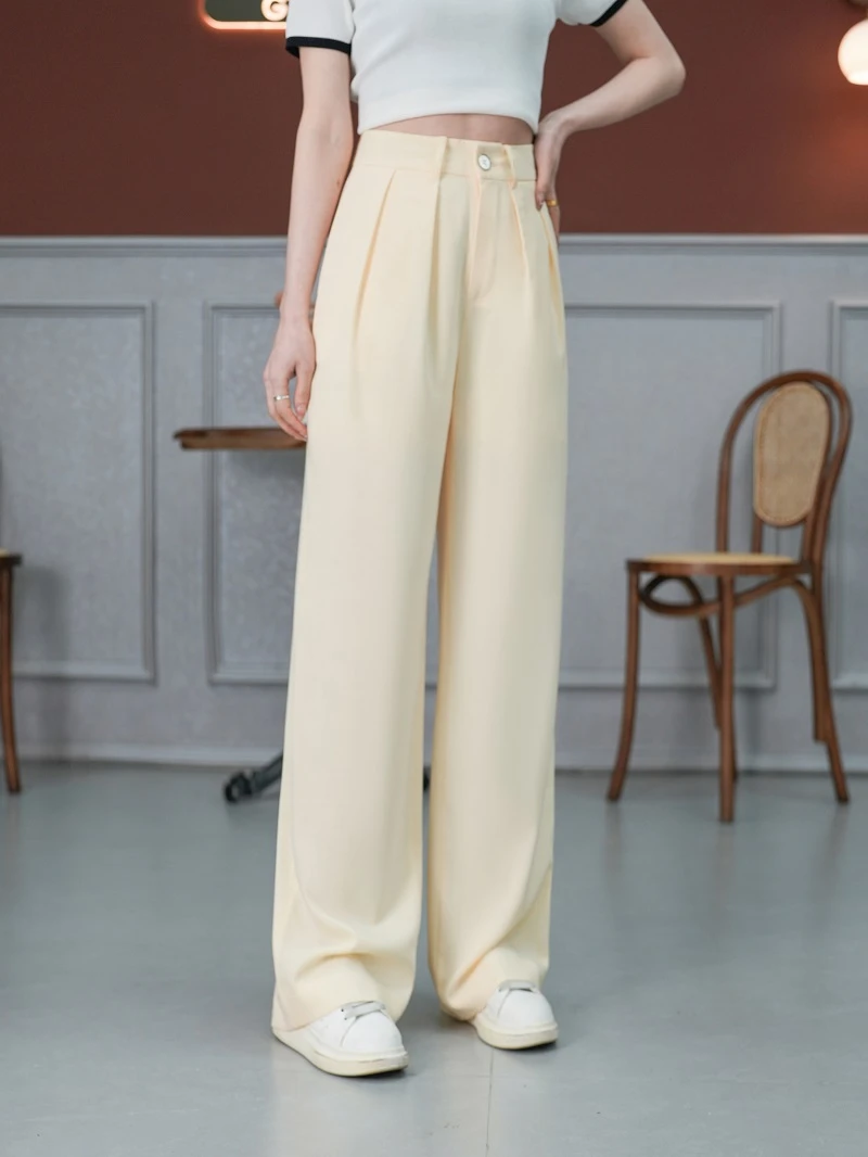 新款显瘦气质高腰阔腿裤女宽松垂感休闲裤纯色时尚垂感垂感直筒裤