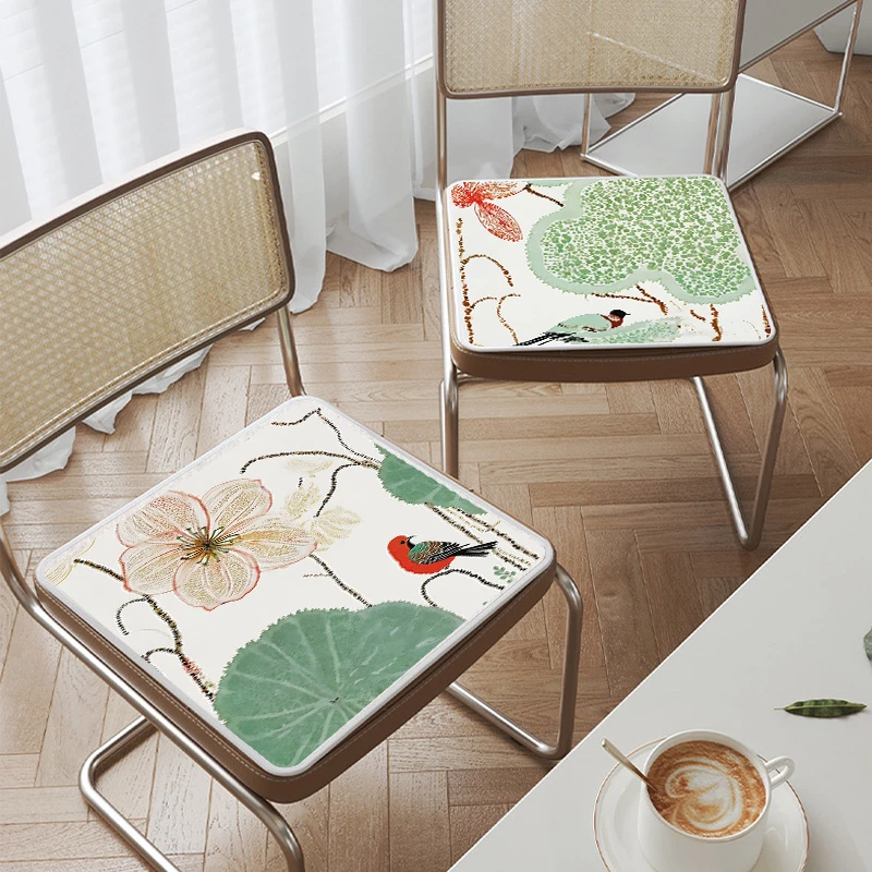 2片装【百合遇见红鸟1片+绿荷翠鸟1片】冰丝坐垫椅垫防滑垫汽车座垫