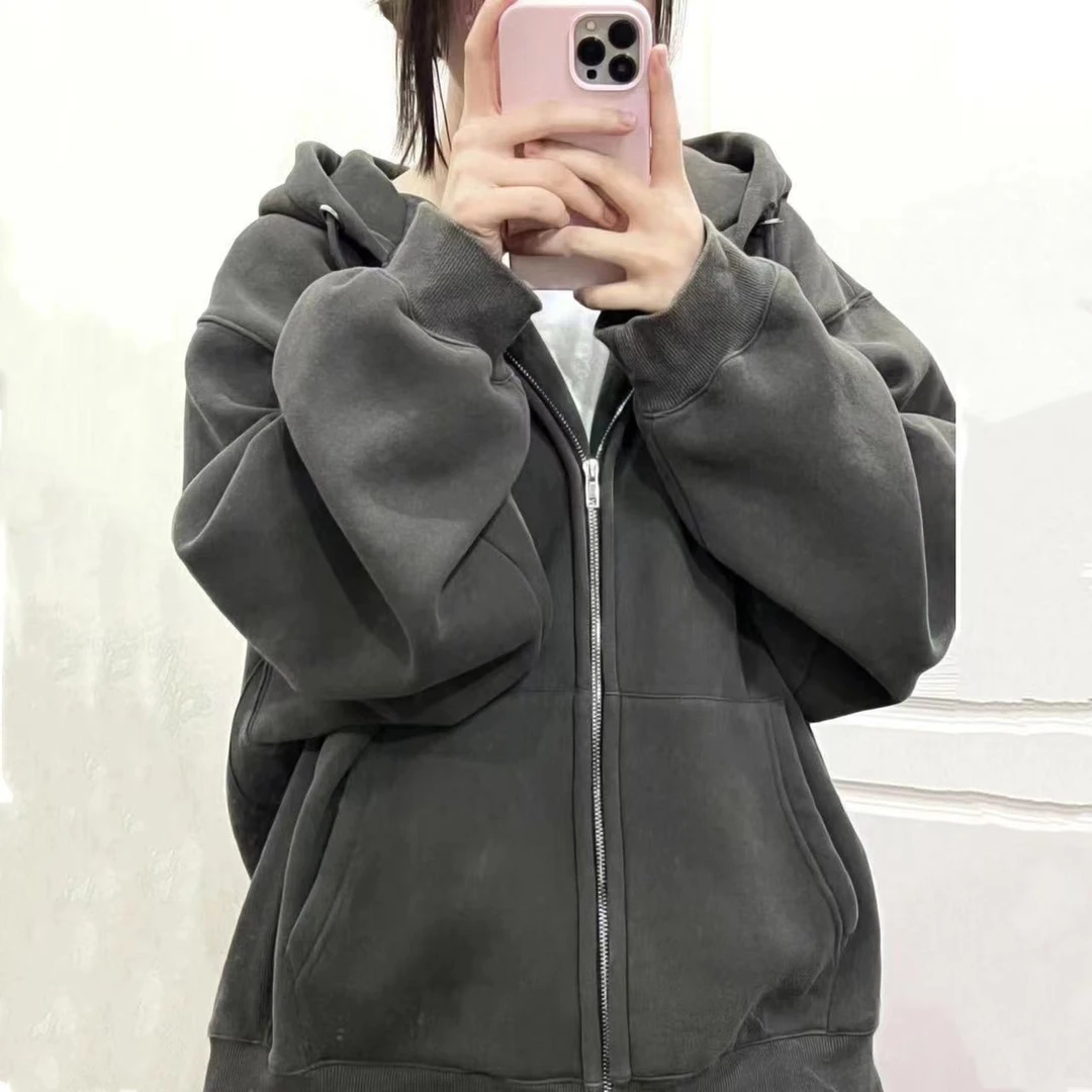 【小扬直播推荐】秋冬加绒加厚oversize宽松连帽开衫卫衣女慵懒风