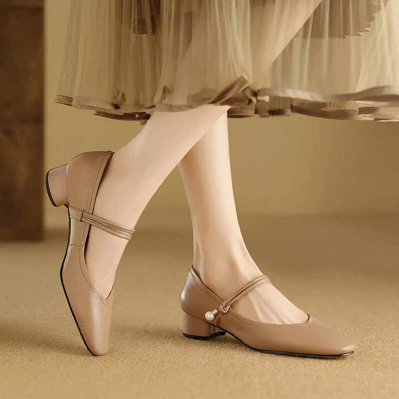 真皮百搭单鞋女鞋单鞋女士单鞋浅口单鞋粗跟单鞋气质百搭高跟单鞋