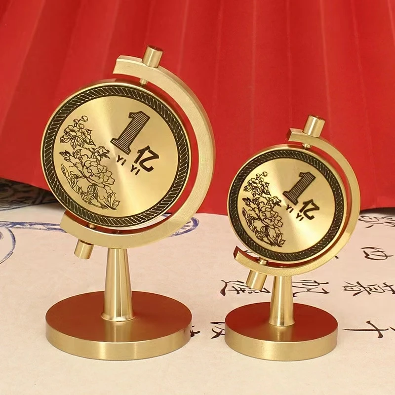黄铜一个亿小目标时来运转解压旋转创意玄关车载桌面工艺品摆件