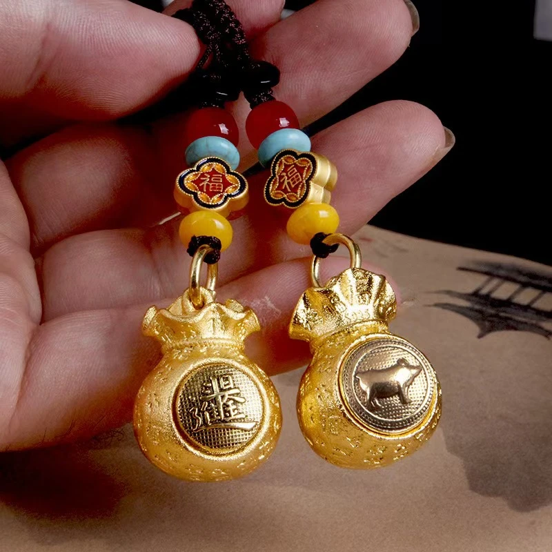 新款十二生肖日进斗金百福钱袋子转转福袋汽车钥匙扣男女挂件