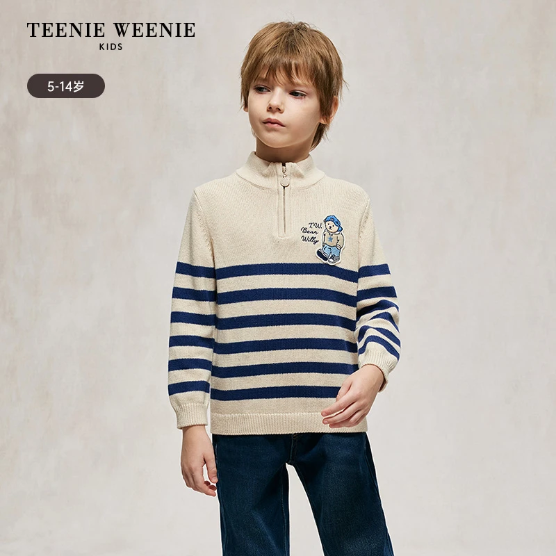 TeenieWeenie Kids小熊童装24冬半高领撞色条纹毛衣TKKW24OT01R